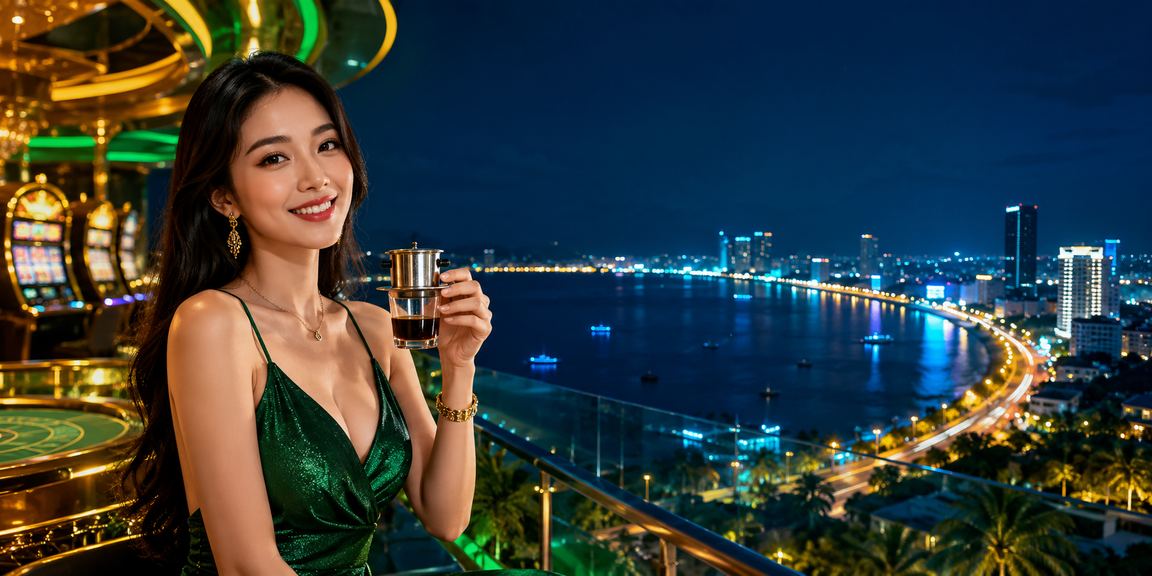 Chơi slot game trên điện thoại tại Đà Nẵng với ly cà phê bên cạnh
